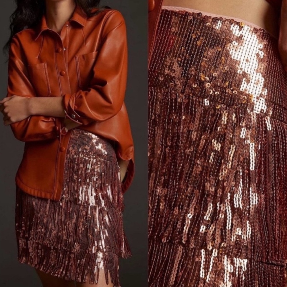 Anthropologie Copper Sequin Mini Skirt